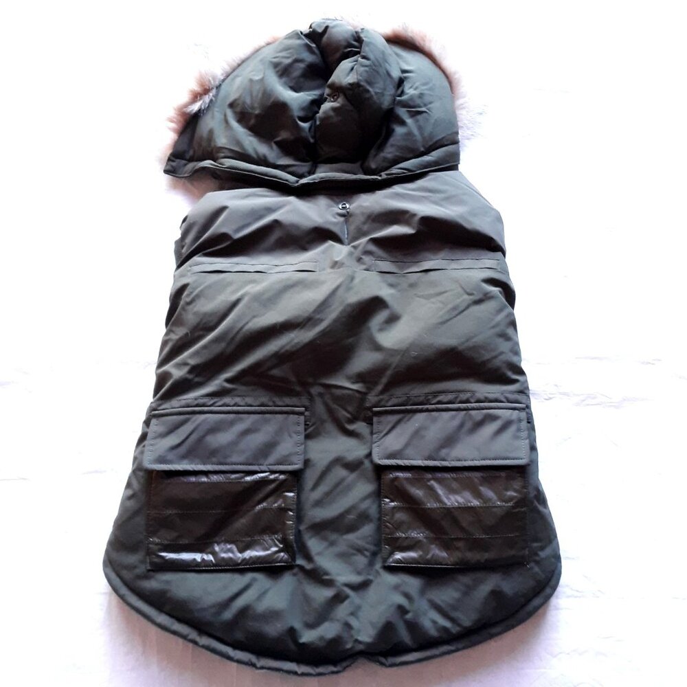 Parjar Pup Zeus Jacket for Dogs w/Faux Fur Trim Military Green XL NEW - Picture 2 of 11